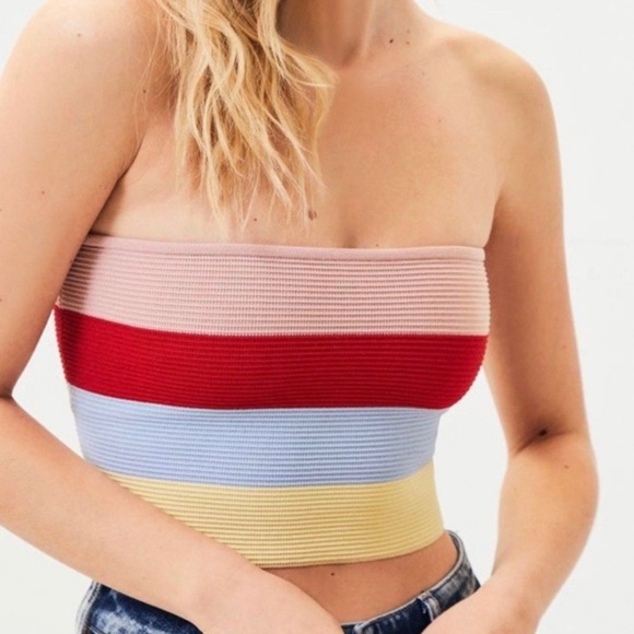 La Hearts Color Block Ribbed Crop Top strapless Women’s Sz Medium - Picture 1 of 7